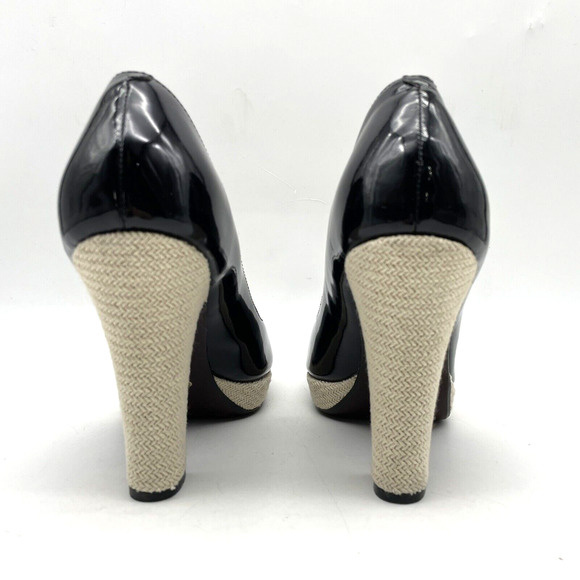 Cole Haan x NikeAir Black Patent Woven Platform Peep Toe Platform Heels 8.5B - Picture 6 of 16